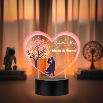 Happy Valentines Day Love Forever Personalized Couple Name LED Night Lamp with Warm White Light Valentines Day Gift for Husband Wife Romantic Light